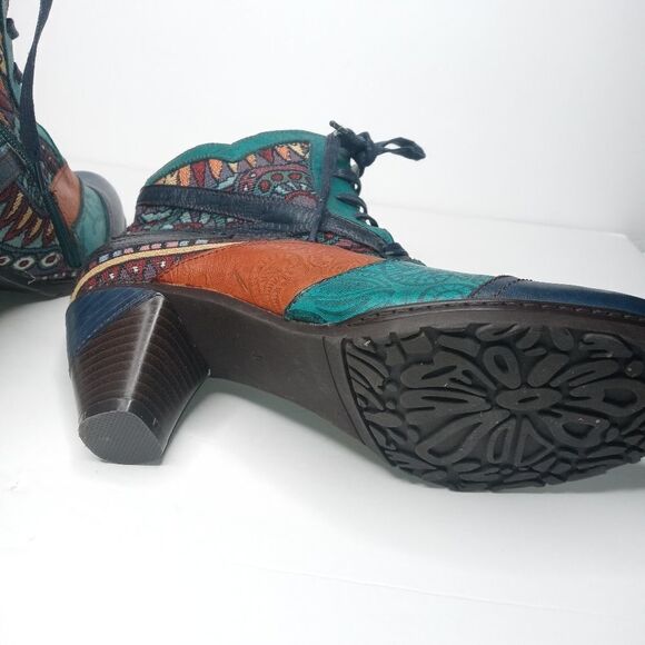 SOCOFY Bohemian Splicing Pattern Block Zipper Ankle Leather Boots - Picture 10 of 10